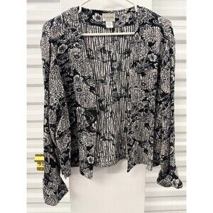 Chico's Black and White Floral Pattern Jacket